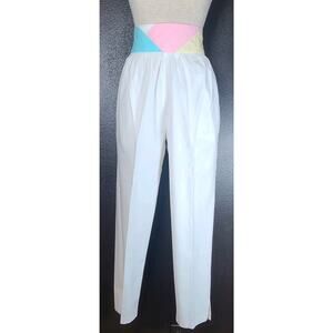 Vintage 80s White/Pastel Accents High Waisted Tapered Ankle Pants Womens Sm/5